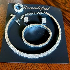 Rhinestone Choker, bracelet & earring set